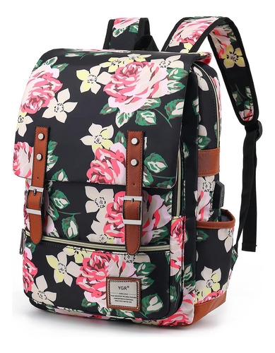 Ygr Mochila Floral Para Computadora Portátil Para Mujer, Muj