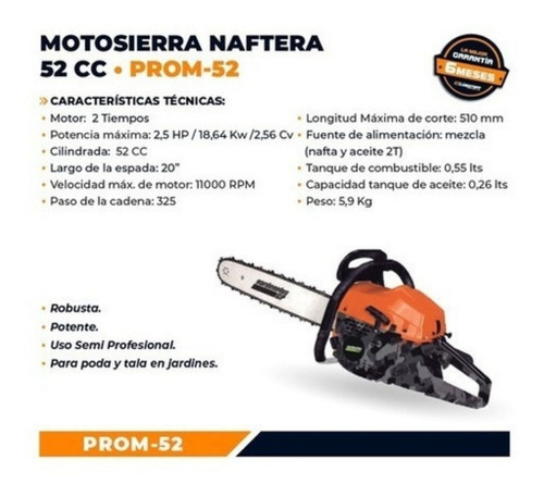 Imagen 6 de 10 de Motosierra A Nafta Lusqtoff Garden Plus 52cc Prom-52 2.5hp