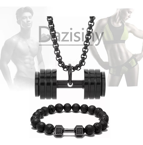 V Collar Y Pulsera Mancuerna De Acero Inoxidable Hombre