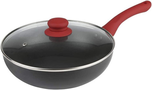 Panela Wok Linha Aroma 24cm Preta Antiaderente Com Tampa Mor