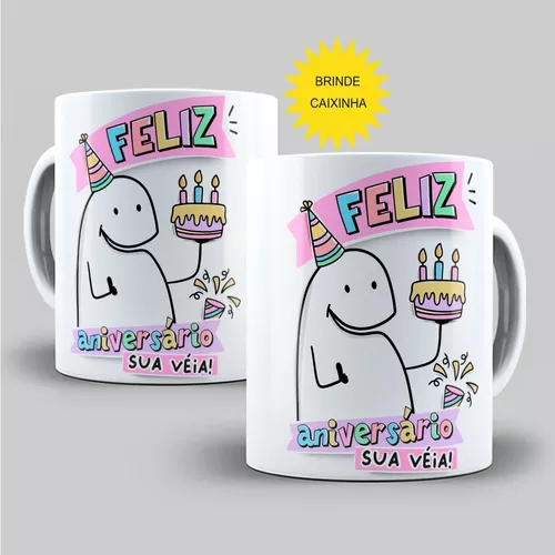 Caneca Porcelana a Flork Meme Feliz Aniversario Felicidades