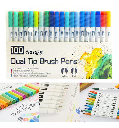 100 Bolígrafos De Doble Punta, Colores Brillantes Para
