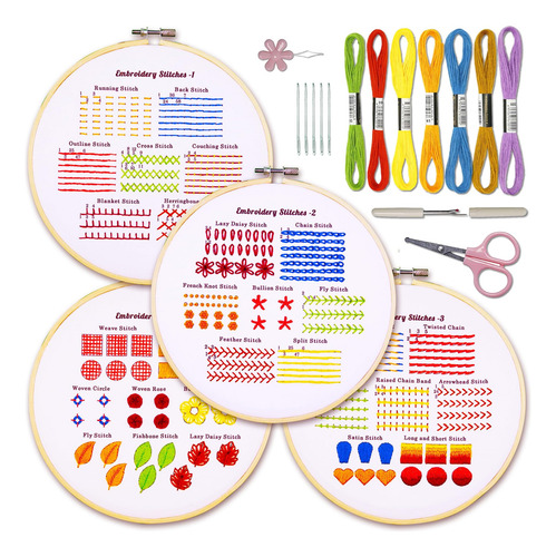 Bradove Kit De Práctica De Puntadas De Bordado De 4 Juegos,