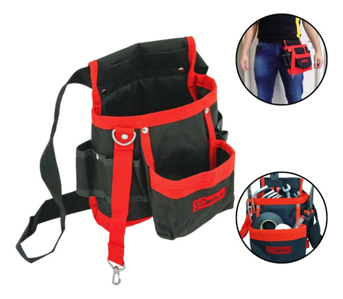 Cinto de Ferramentas de 7 Bolsos para Carpinteiro e Eletricista MTX 902419 Vermelho/Preto