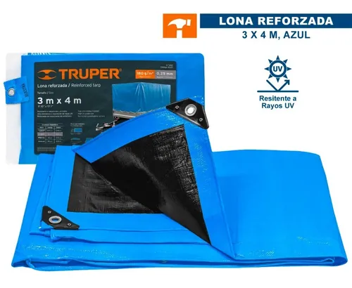 Lona multiuso Truper LT-34Z impermeable de 3m x 4m color azul
