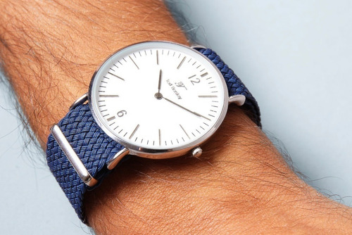 Reloj Francés Ted Berslay Acero Inoxidable/tela Azul 40mm