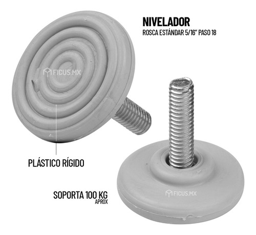 FICUS.MX regaton nivelador para muebles plastico rosca 5/16 10 unidades color gris