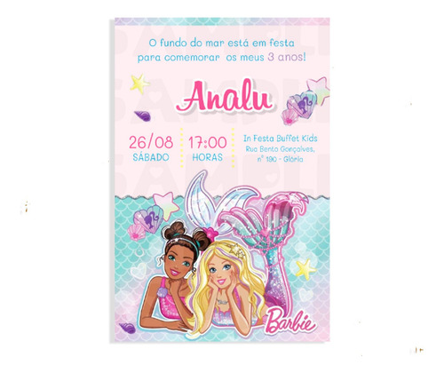 Arte Convite Barbie Sereia Digital Virtual