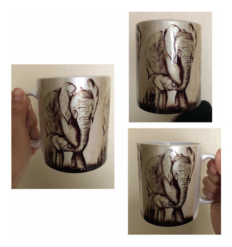 Taza Elefante Vintage Pintura Hecha A Mano Envío Gratis