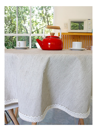 Mantel Redondo De Ecocuero Texturado Con Crochet 180 Cm Gris Cuerina Texturada