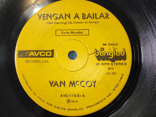 Vinilo Single De Van Mccoy Vengan A Bailar (c15