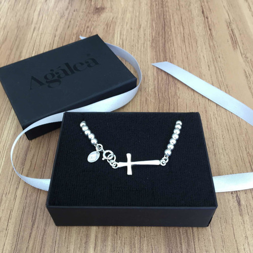 Imagen 8 de 10 de Pulsera Bolitas Cruz Plata .925 Mujer Agálea Joyería