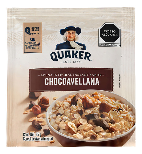 5 Pzs Quaker Avena Instantanea Chocolate Y Avellanas 35gr