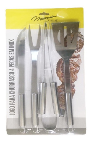 Imagem 2 de 2 de Conjunto Jogo Churrasco 4 Pecas Inox Premium Mimo Style