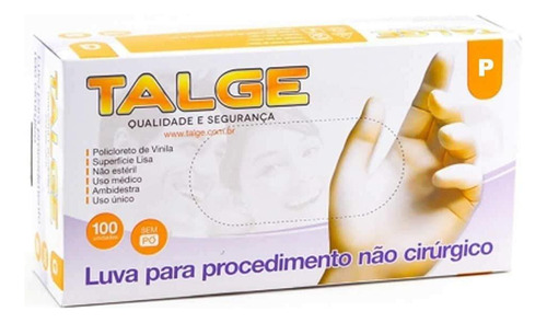 Luva De Vinil Talge S/pó Com 100 Un - Tam P