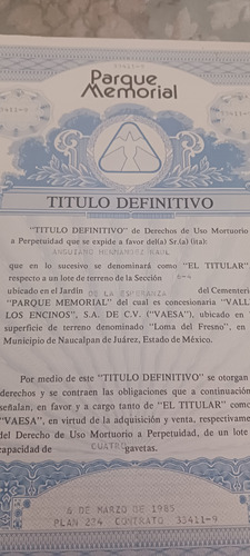 Perpetuidad En Panteón   Parque Memorial 