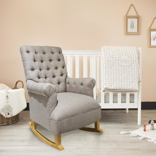 Imagen 2 de 10 de Sillon Mecedor Milano Ideal Amamantar Lino Base Lustre
