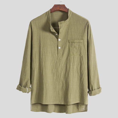 Blusa Casual De Manga Larga Para Hombre C Con Bolsillo