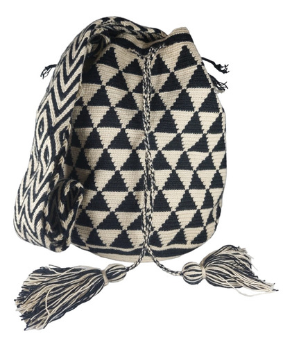 Mochila Wayuu Negra Blanca Grande Original Mujer Hombre