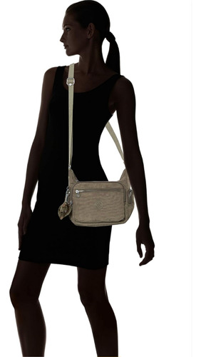 Kipling Gabbie Bolsa Bandolera Múltiples Bolsas Acabado De Los Herrajes Níquel Color True Beige Correa De Hombro Verde Musgo Diseño De La Tela Lisa