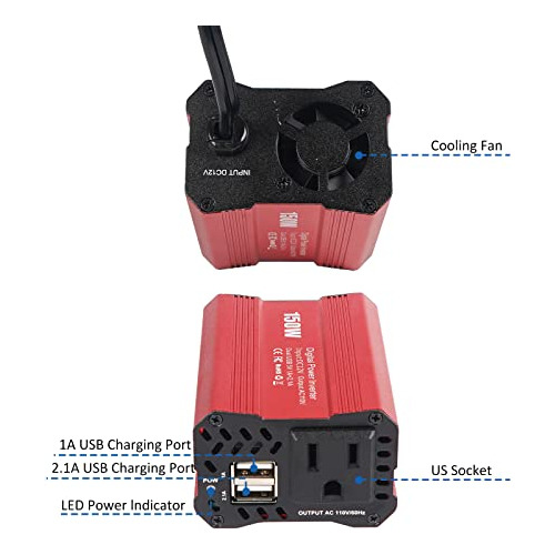 150w Power Inverter Dc 12v To 110v Ac Car Plug Adapter ...