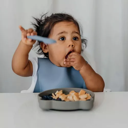 Plato de alimentación de silicona para bebé con Cara de oso – Tesoritos Baby