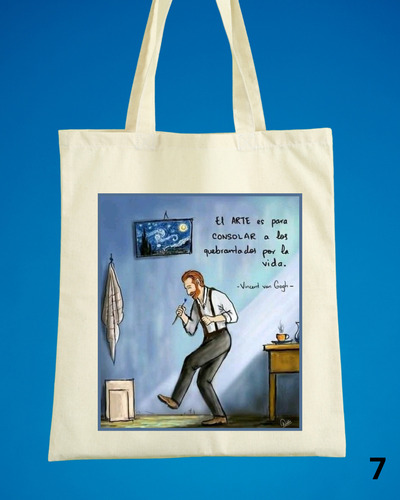 Bolso De Tela Lienzo Estampado Van Gogh, Variedades 40x35cm Beige Van Gogh - Variedad