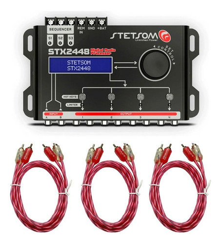 Processador Áudio Digital Stetsom Stx2448 + 3 Cabos Rca 1m