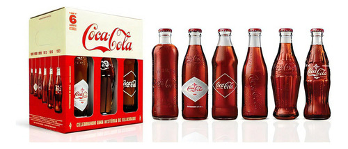 Kit de botellas históricas retro de Coca Cola con 6 botellas completas