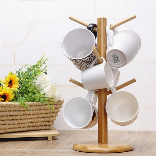 Imagen 6 de 6 de Lx Soporte Para Tazas De Bambú, Árbol De Taza De Café, Porta