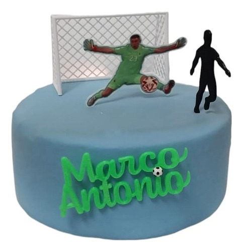 Adorno Torta Cumple Topper Personalizo Futbol Arco Jugador 