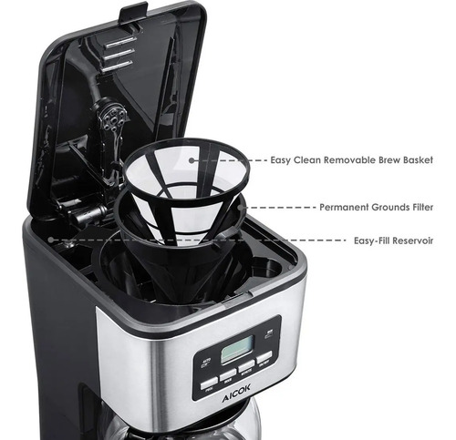 Cafetera Programable Antigoteo Filtro Permanente 1.5 L Aicok | Envío gratis