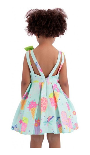 Vestido Infantil Picolé Mon Sucré Flower Cream Verde 21066