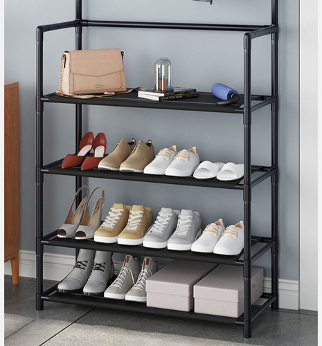 Zapateras Organizadores Con Percheros Multifuncional Rack Color Negro 4 Estantes