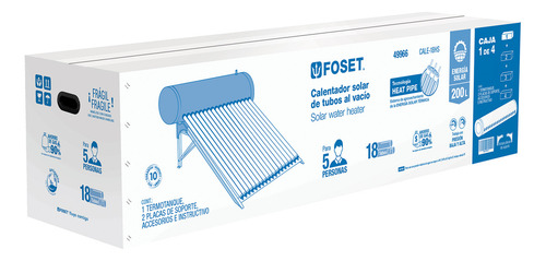 Calentador Solar Heatpipe 18 Tubos 200l 5 Pers Foset 49966