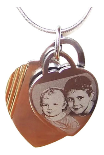 Foto Medalla Acero Quirúrg Oro Corazón Doble 30x40mm Cadena