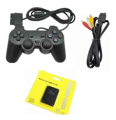 Kit 1 Controle Ps2 Dualshock 2 + 1 Cabo Av + Memory Card