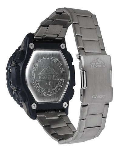 Reloj Casio Pro Trek Prt-b70t-7 Original Time Square Color de la correa Acero Color del bisel Negro Color del fondo Negro