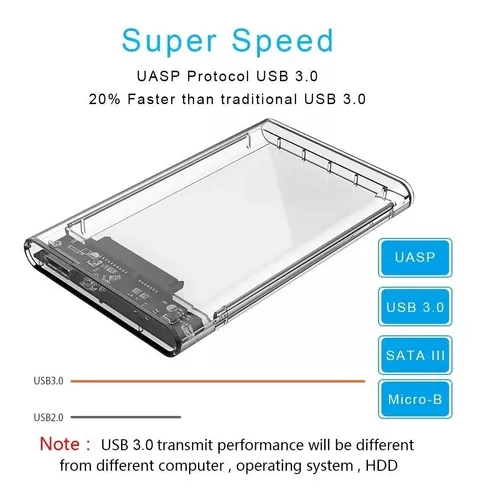 ORICO Caja de disco duro de 2.5 pulgadas USB 3.0 a SATA para 7/0.374 in HDD  SSD Caja de disco duro externo de hasta 6 TB con UASP sin herramientas