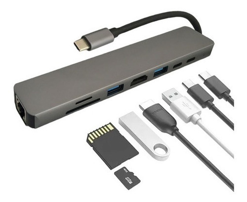 Adaptador Hub Tipo C 8 En 1 Ethernet Sd Hdmi Pd Usb | Css ®