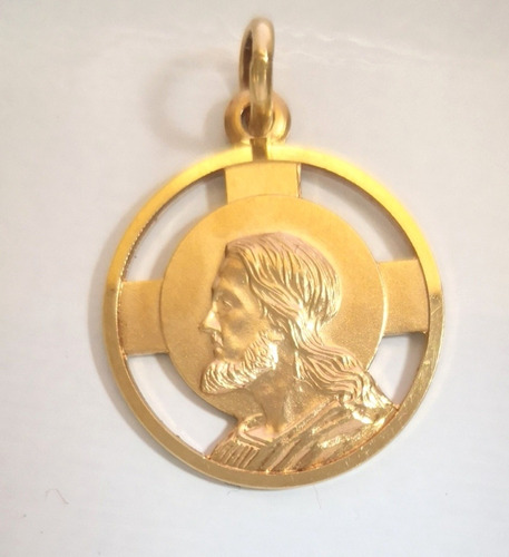 Medalla Jesucristo Oro Macizo De 14k Satinada Bella Italy 31