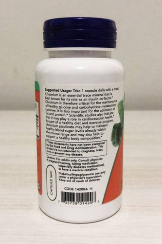 Picolinato de cromo, 200 mcg, 100 cápsulas de cromo, Now Foods Flavor Without Sour