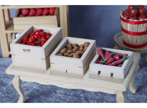 1:12 Casa De Muñecas Cocina Cesta De Madera Caja Modelo
