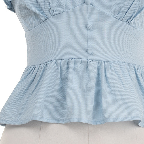 Imagen 5 de 7 de Blusa Corta Tirantes Peplum Mini Rayas Fresca Primaveral.