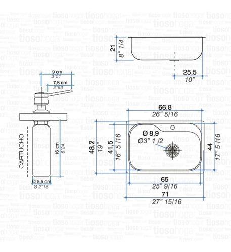 Cocina Bacha Luxor Si71 + Dosificador Acero 340 Johnson Ad Std