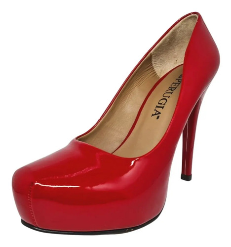 Zapatilla Dama Perugia Charol Rojo Tacon Ancho 22-26 | Meses sin intereses