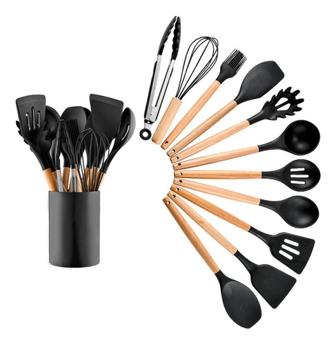 Conjunto 11 Peças E Suporte Utensílios De Cozinha Silicone