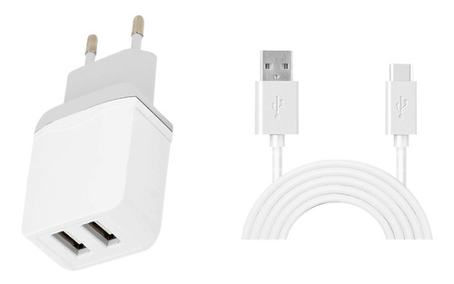 Cargador De Pared Doble Usb Y Cable Tipo C 2.1a Blanco Febo