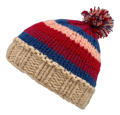 Gorro Beanie Tejido Mano Rayado Multicolor Pom Kids C/envío