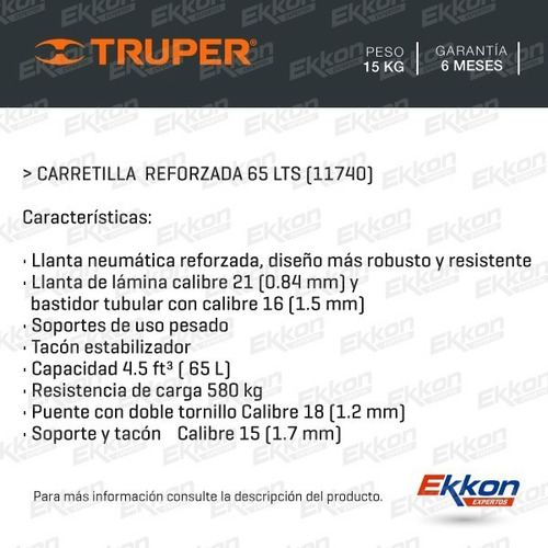 Imagen 2 de 10 de Carretilla Construccion Reforzada Truper 580kgs 65ls 11740